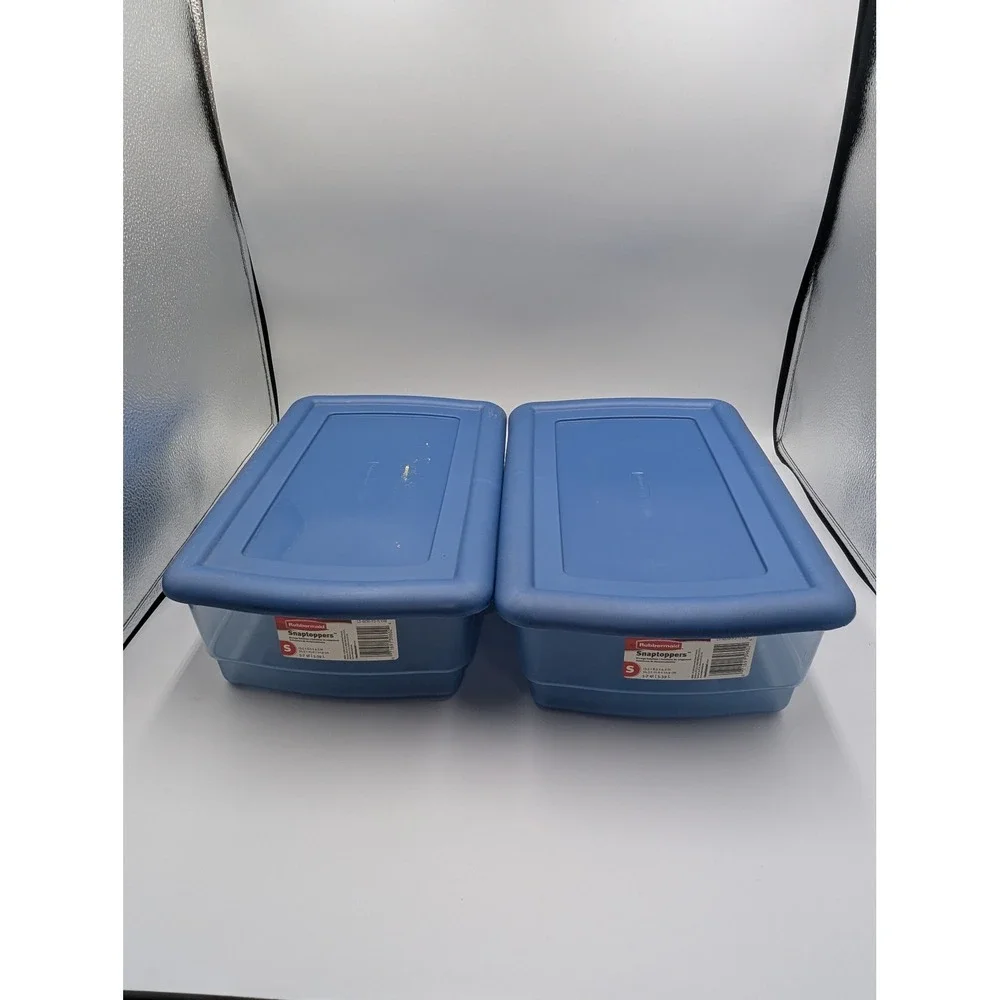 Vintage Rubbermaid Snaptoppers Storage Bins Blue Plastic Snap Lid 5.7 Qt 2 Small